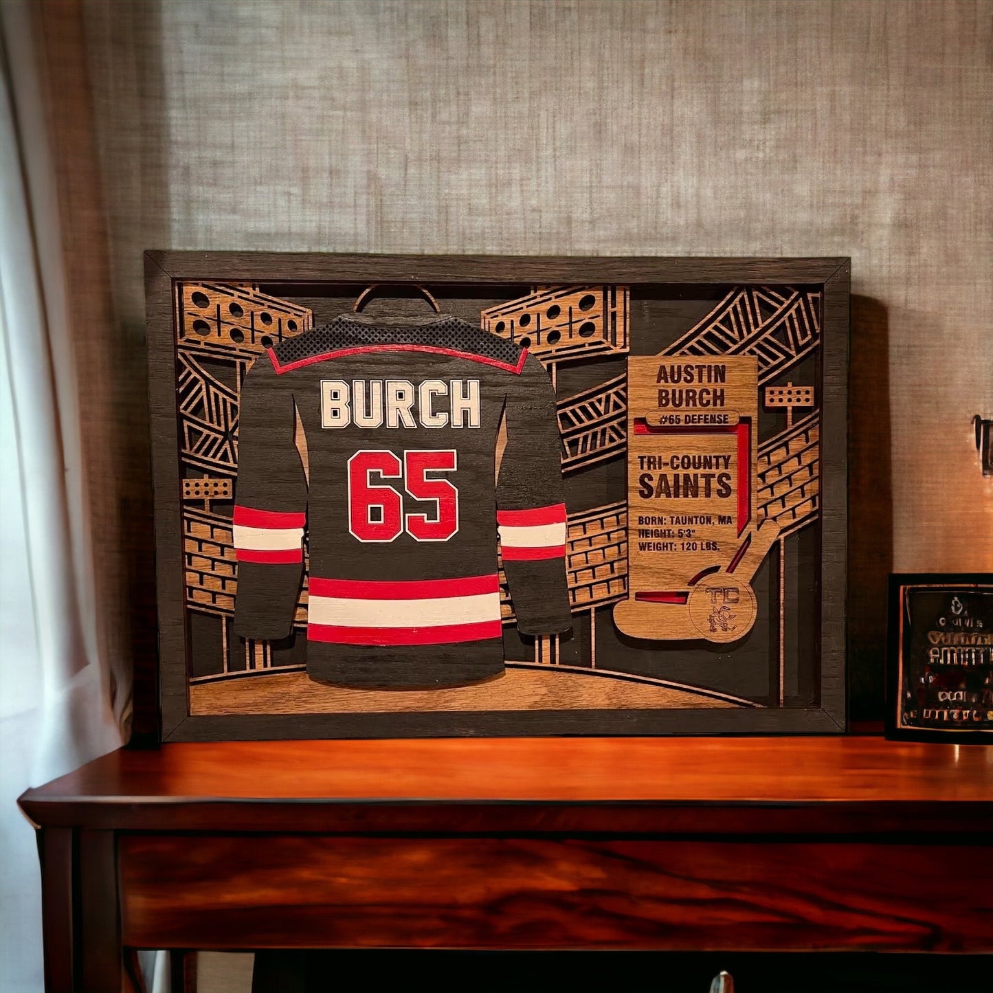 Personalized hockey plaque with player information