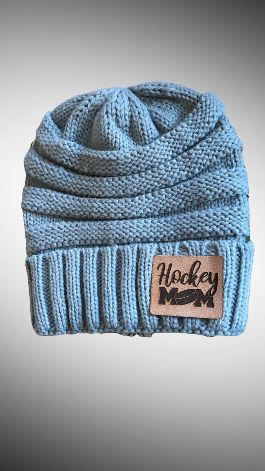 Hockey Mama Leather Patch Beanie