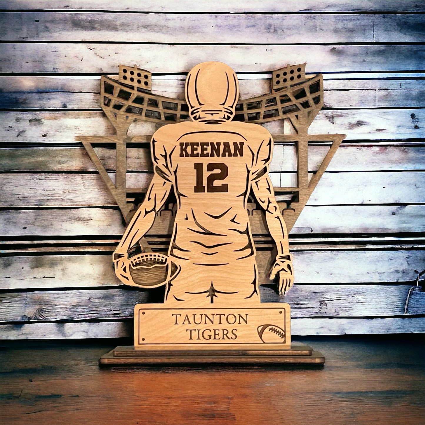 Football Stand Up Plaque with Stadium